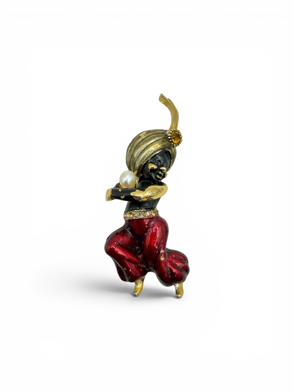 Vintage 1950s Genie Aladdin Genie Swami Pin Brooch 3” Vintage Art Enamel Brooch